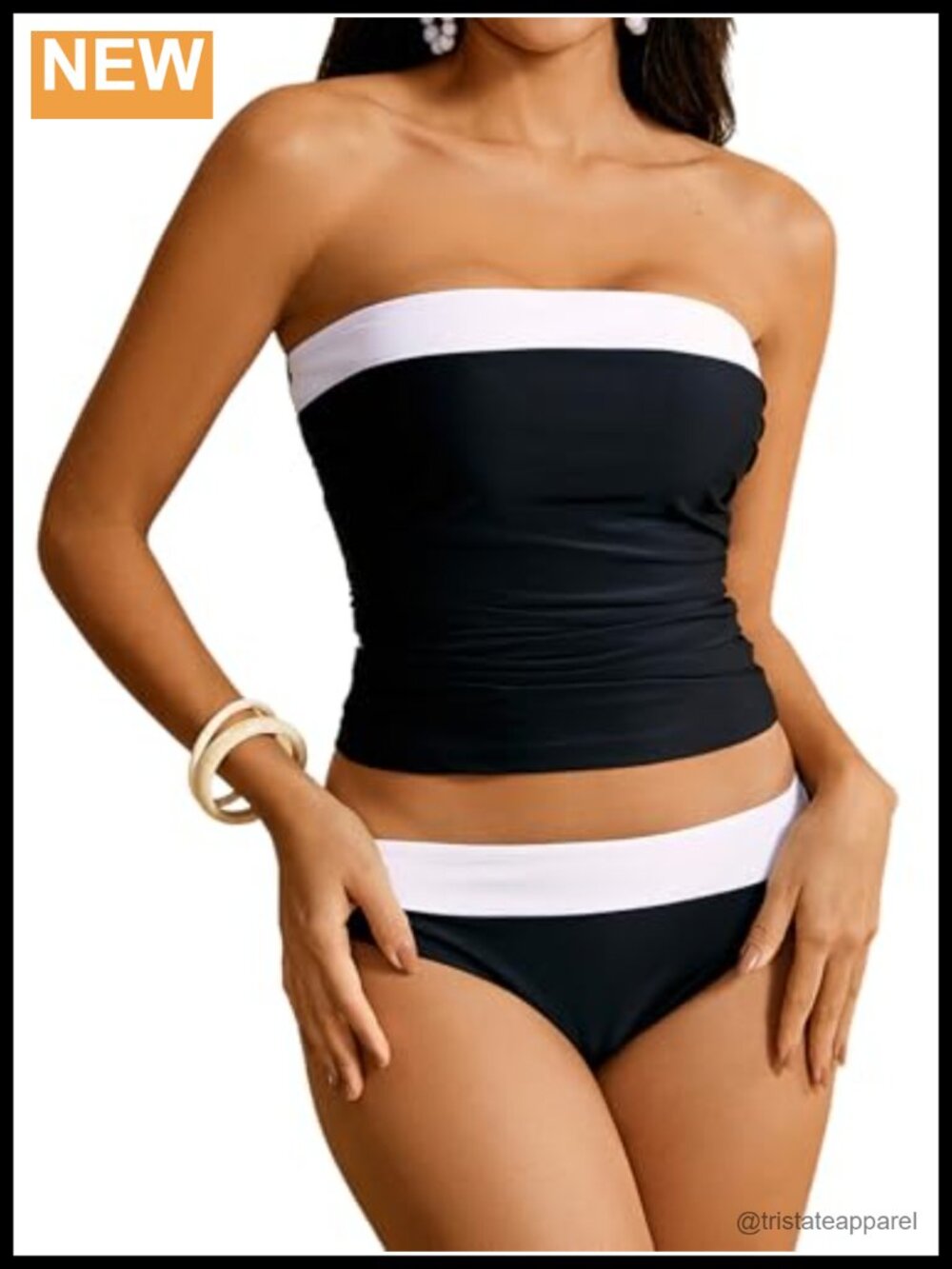 WDIRARA 2 Piece Tankini Set Strapless Bandeau Bikini High Rise Swimwear